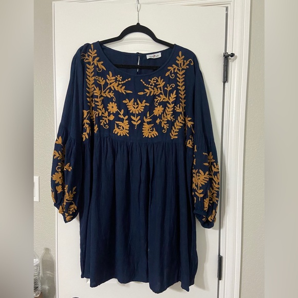 Navy with tan embroidery dress/tunic - Picture 2 of 3